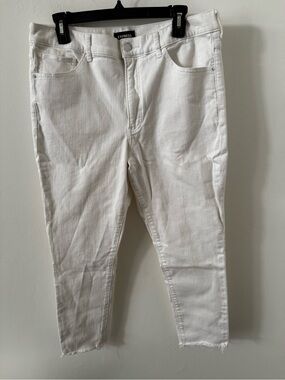 Express White High-Rise Skinny Jeans with Raw Hem
